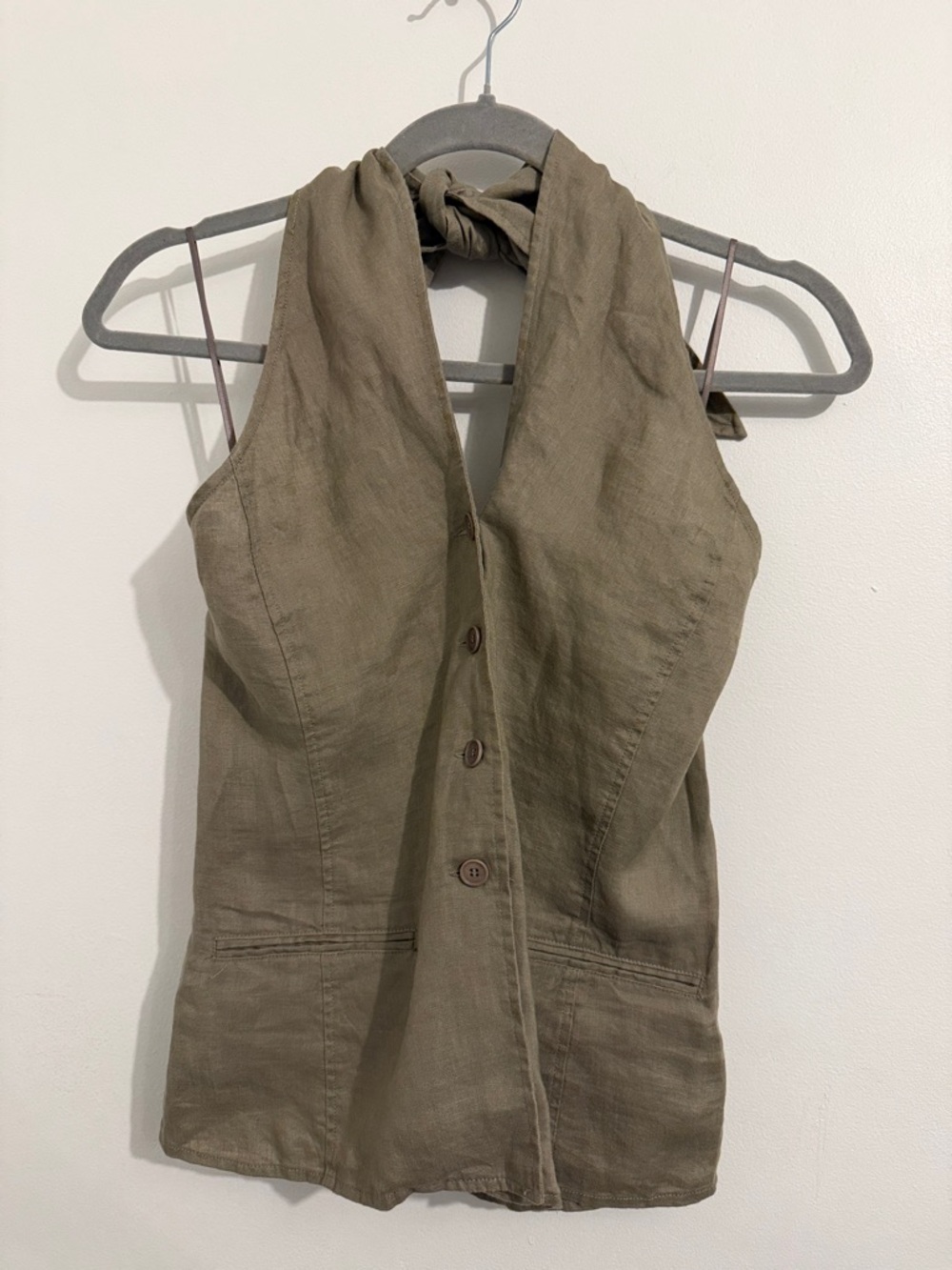 Zara Olive-Green Linen Halter Top